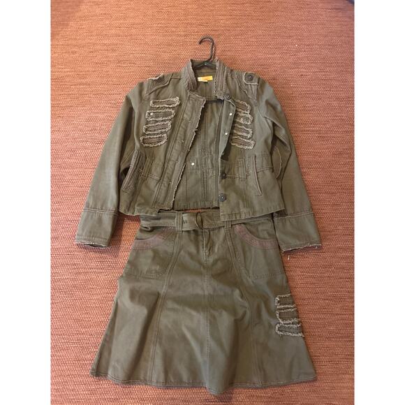 Anthropologie Tulle Brown Denim Jacket & Skirt  Vintage Y2K  Size Large - Picture 1 of 7